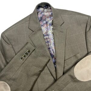 Van Heusen Studio Blazer Mens 40R Brown Windowpane Elbow Patches Sport Coat